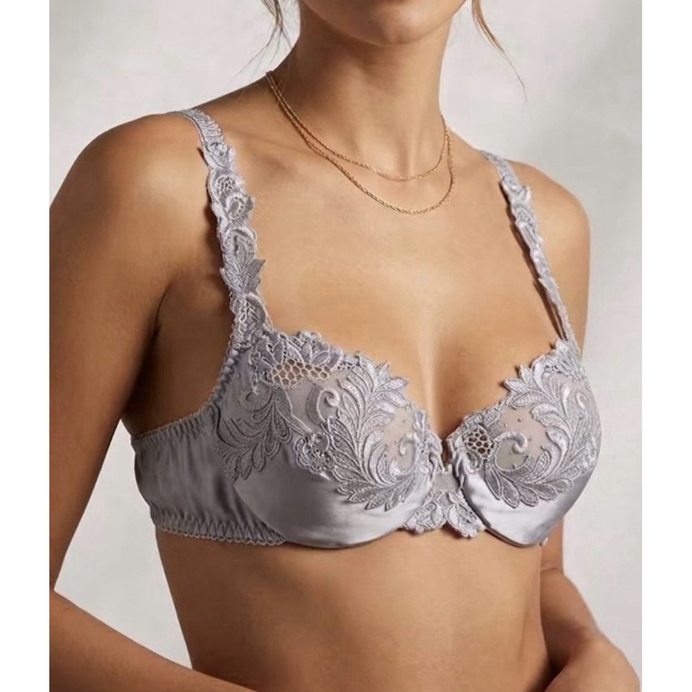NWT VTG La Perla Silk Lace Underwire Balconette Bra 1 Muted Slate Grey/Lavender